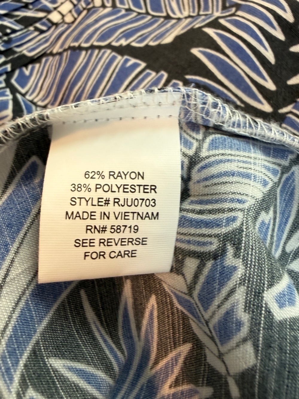 Notations Blue and Black Tropical Print Henley Blouse - Picture 6 of 7